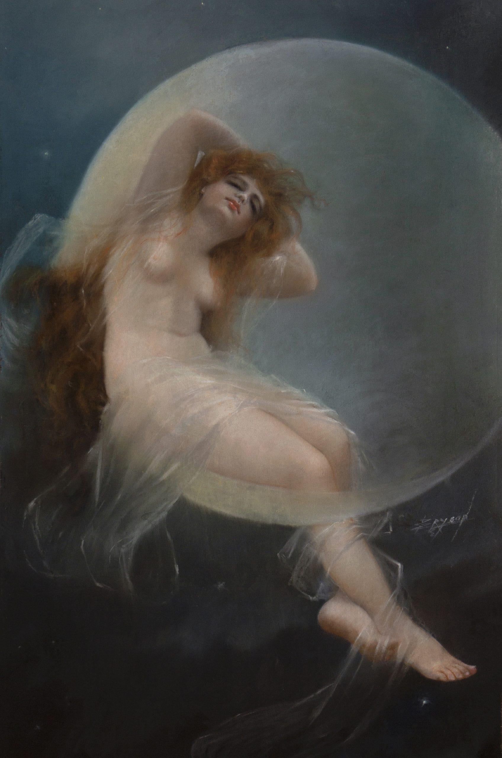 Luna - Goddess of the Moon - Black Figurative Painting by J. Ross Bryson