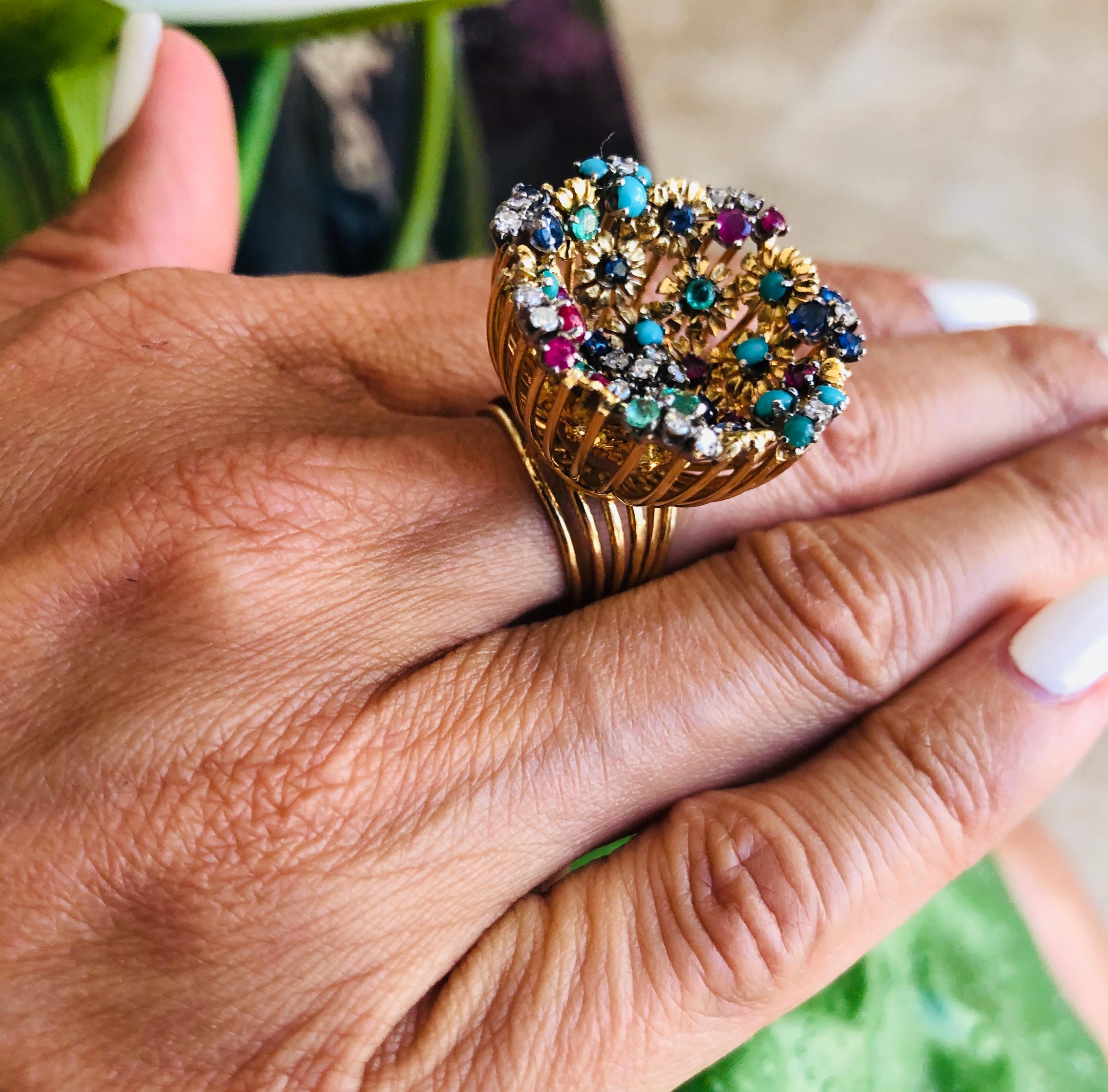 J Rossi 18 Karat Multi Gem and Diamond Ring 2