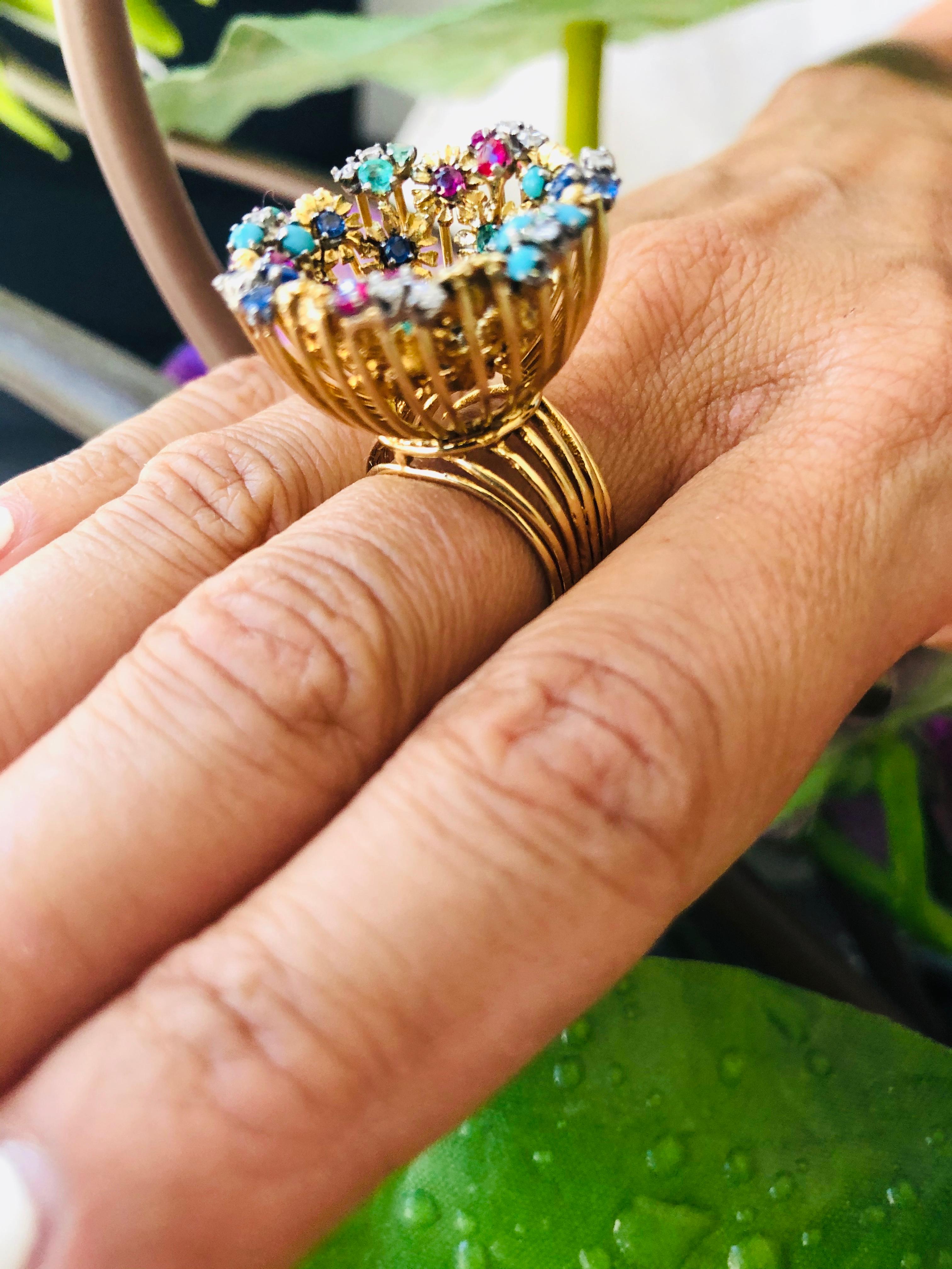 J Rossi 18 Karat Multi Gem and Diamond Ring 1
