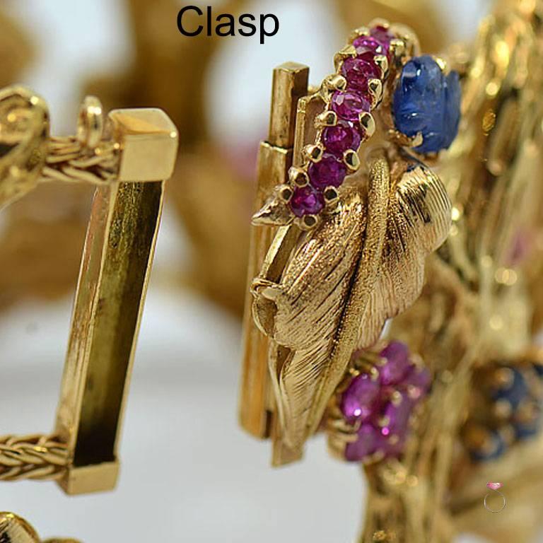 Retro J Rossi 18 Karat Yellow Gold Ruby and Sapphire Bracelet For Sale