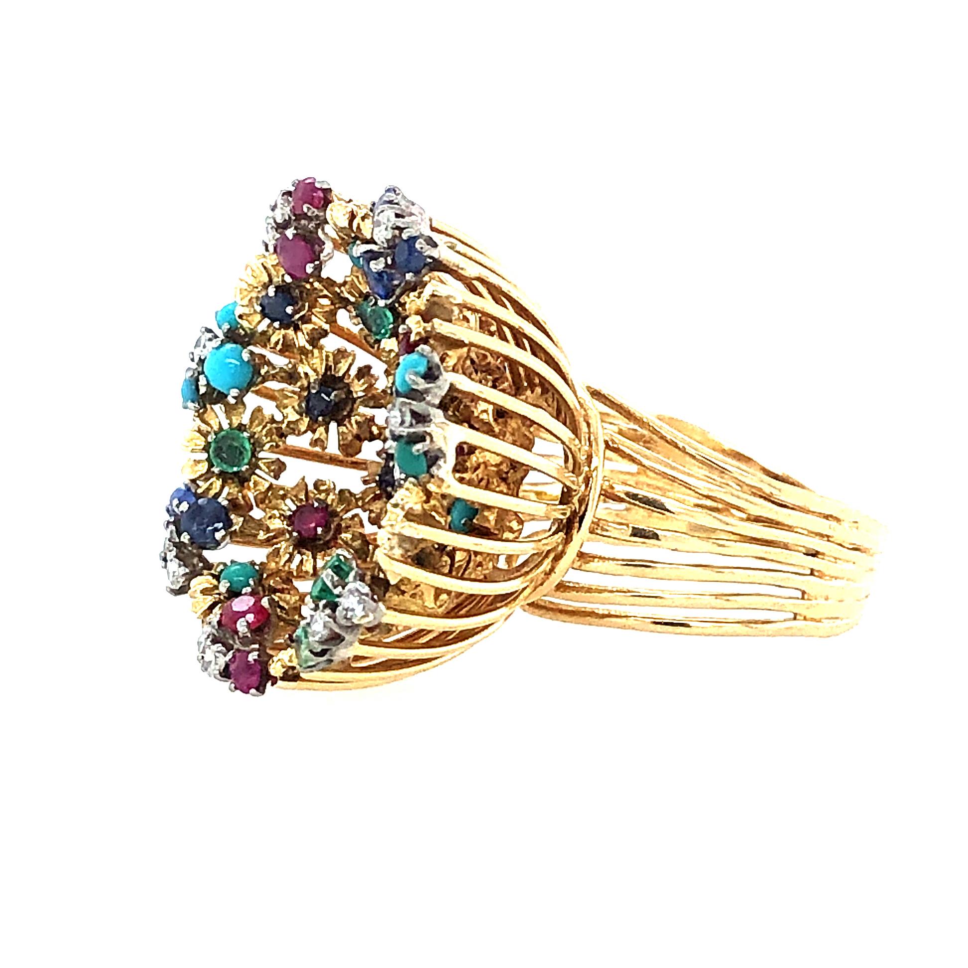 Round Cut J Rossi 18 Karat Multi Gem and Diamond Ring