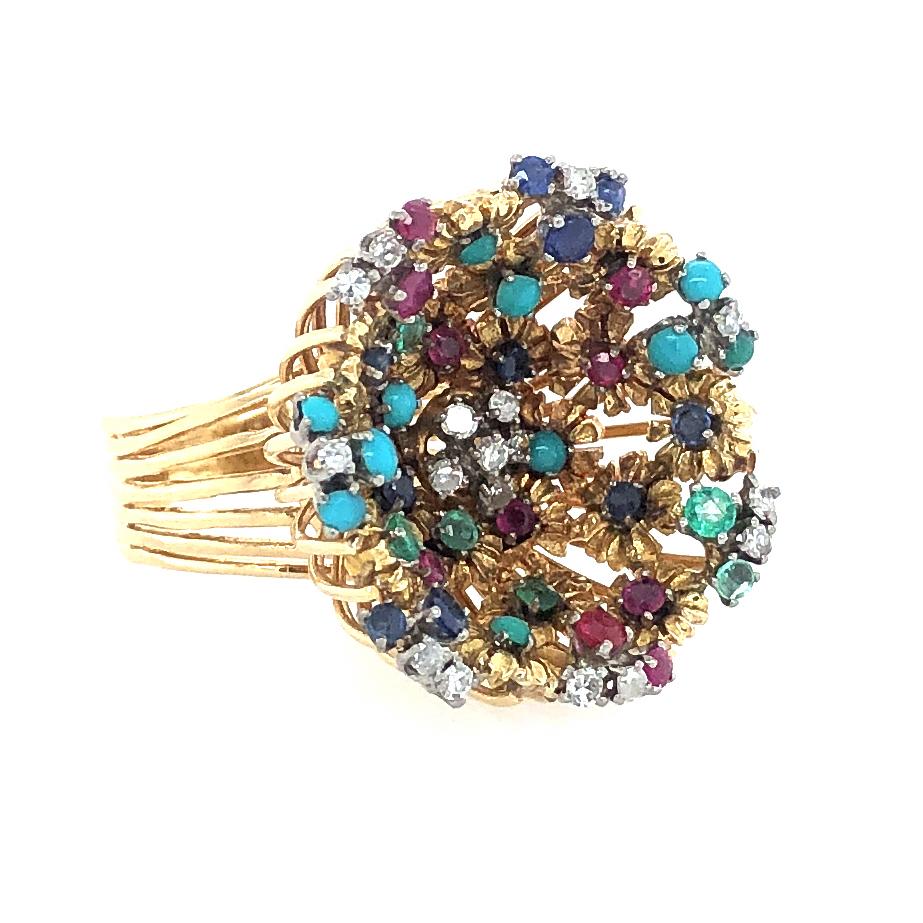 J Rossi 18 Karat Multi Gem and Diamond Ring In Good Condition In Miami, FL