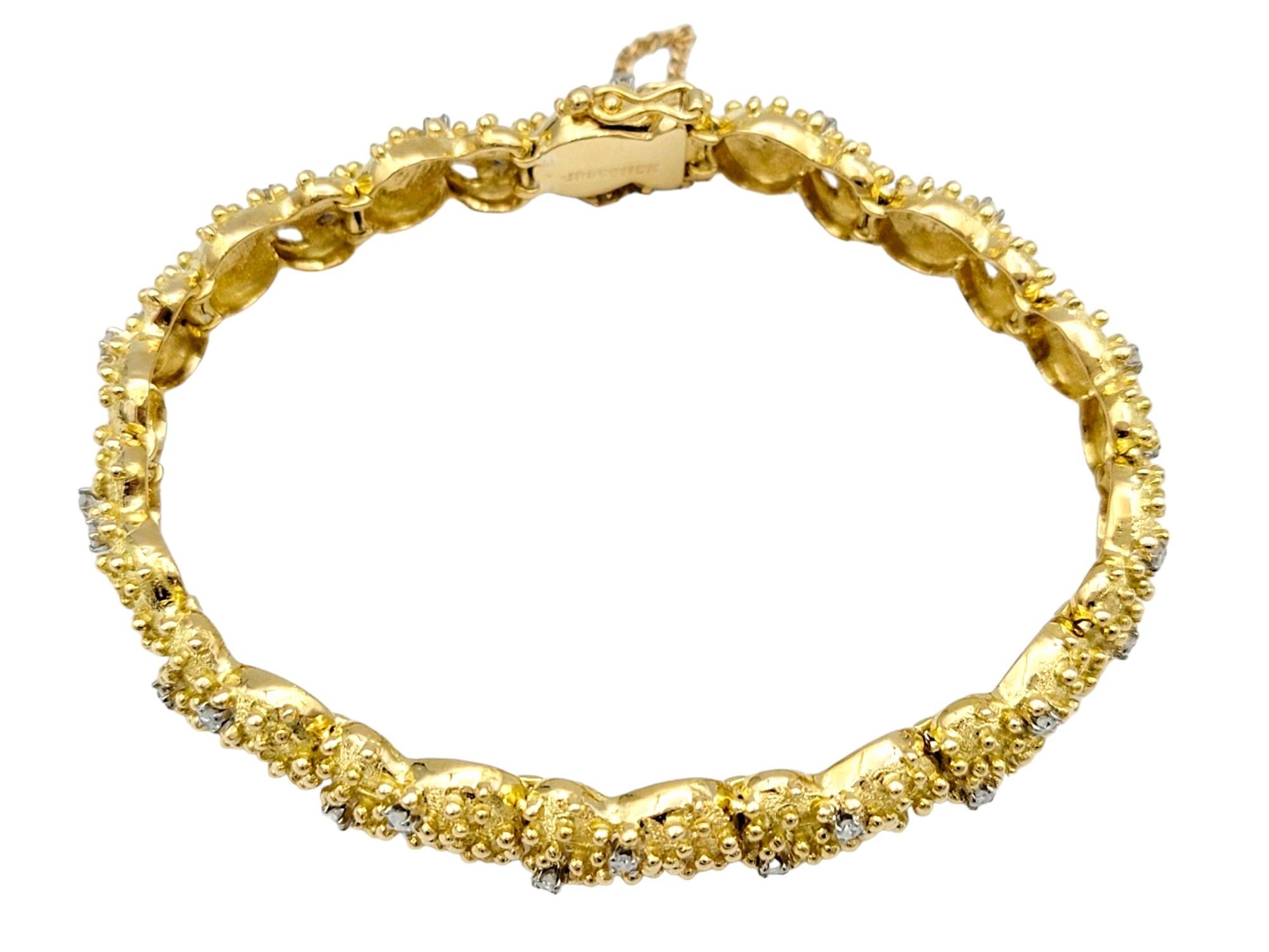 Contemporary J. Rossi Diamond Link Bracelet with Granulated Design in 18 Karat Yellow Gold For Sale