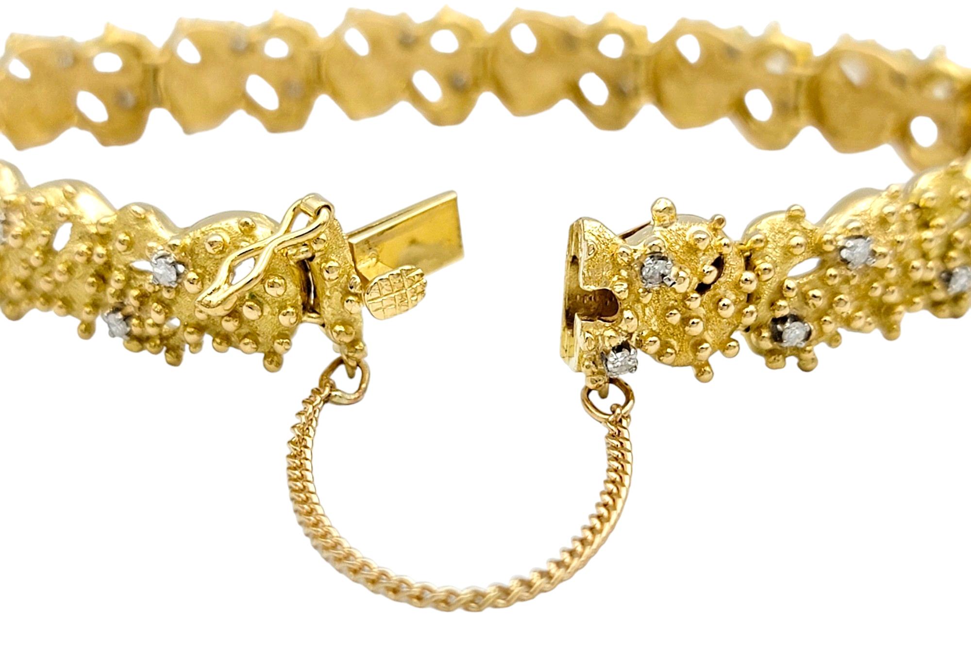 J. Rossi Diamond Link Bracelet with Granulated Design in 18 Karat Yellow Gold In Good Condition For Sale In Scottsdale, AZ