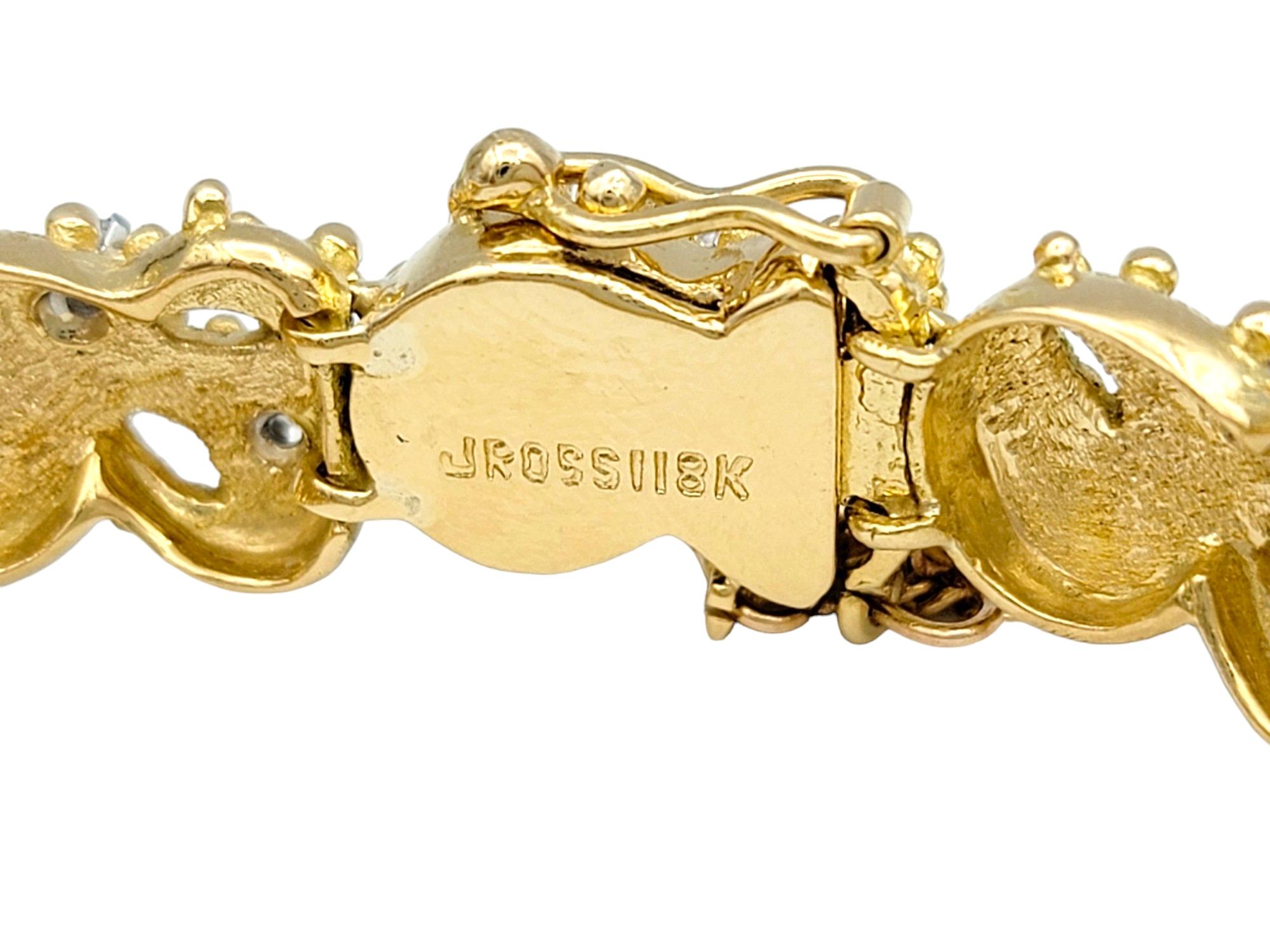Women's J. Rossi Diamond Link Bracelet with Granulated Design in 18 Karat Yellow Gold For Sale