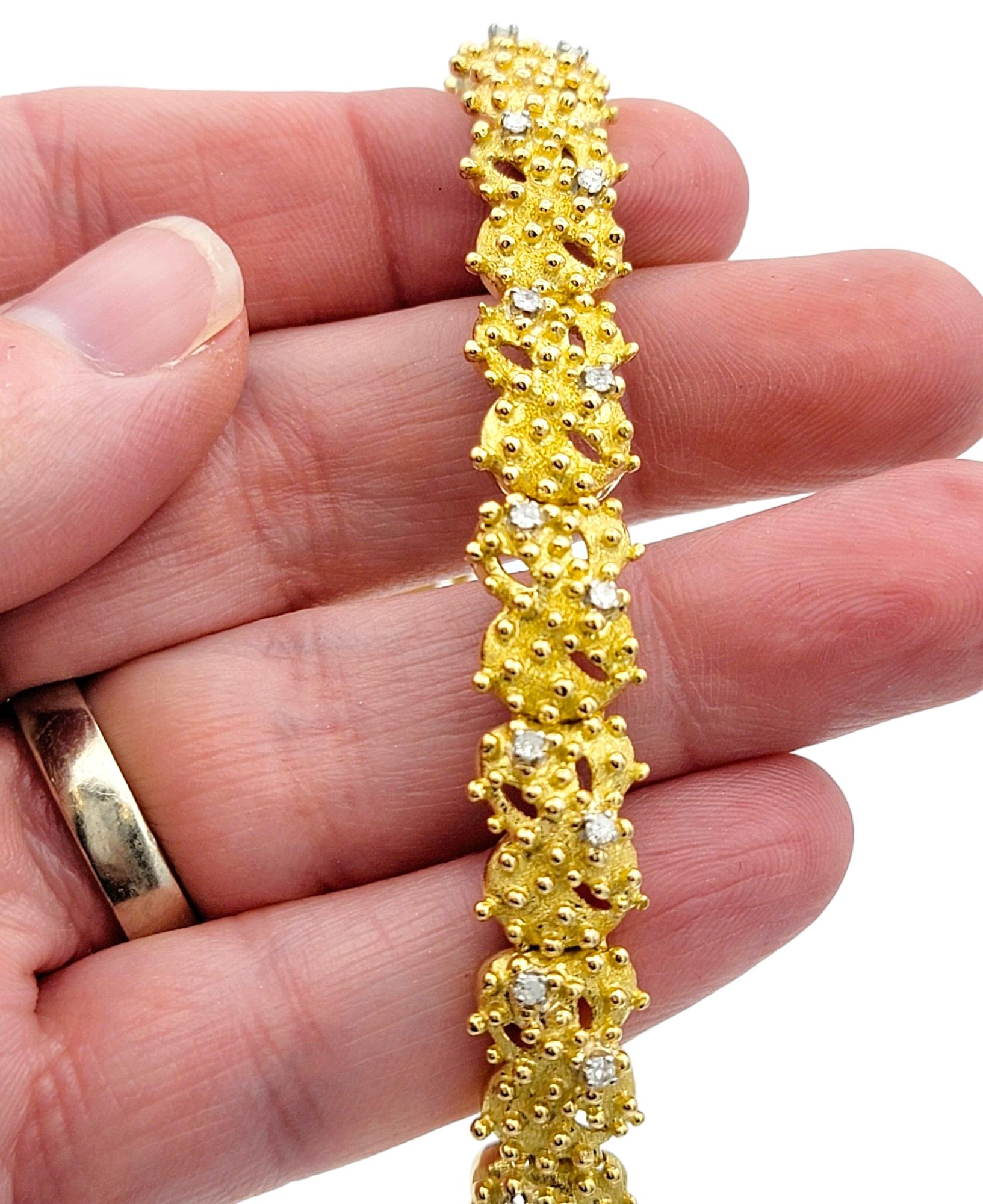 J. Rossi Diamond Link Bracelet with Granulated Design in 18 Karat Yellow Gold For Sale 1