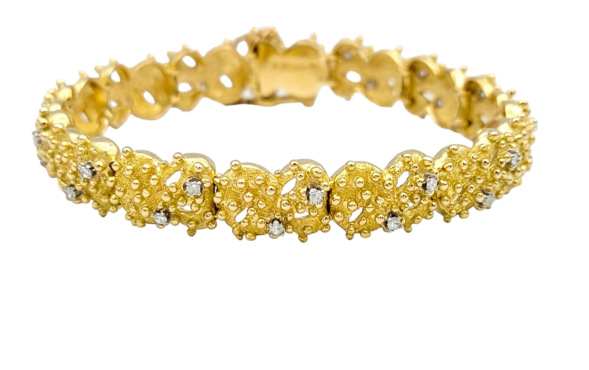 J. Rossi Diamond Link Bracelet with Granulated Design in 18 Karat Yellow Gold For Sale