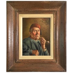 J. Rossler Portrait of a Gentleman with Pipe Oil Painting on Board