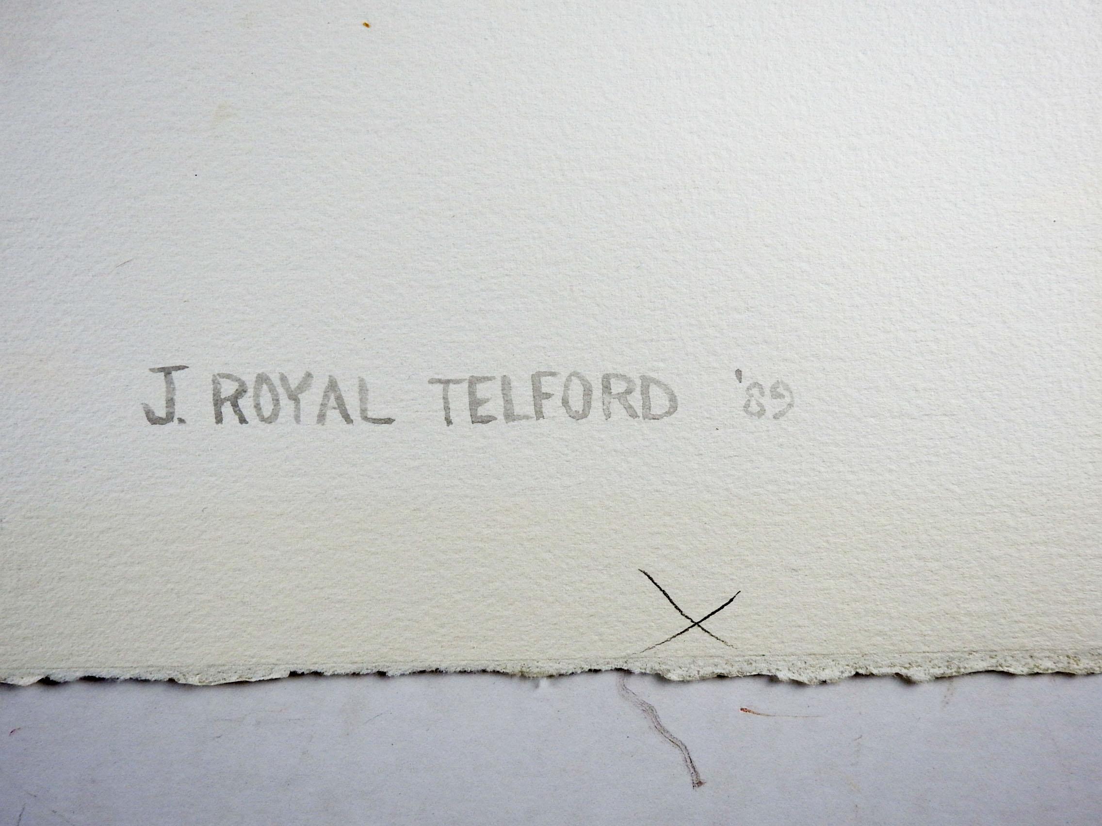 J. Royal Telford, Texas, Weißes Aquarellgemälde mit Schleppe aus Hirsch, Royal Telford (Rustikal) im Angebot