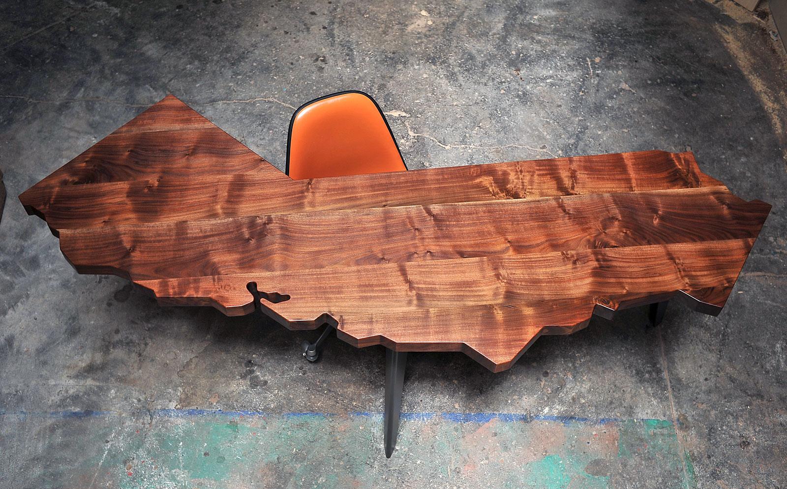 Modern J. Rusten Studio-crafted California Shaped Desk from Salvaged CA Claro Walnut  For Sale