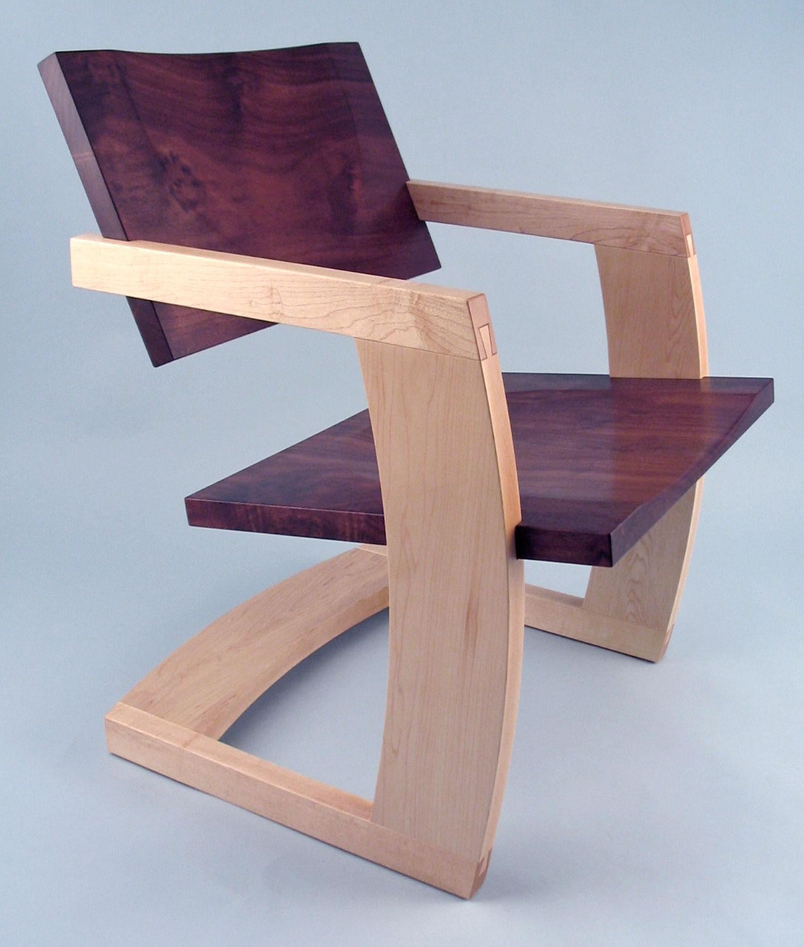 Contemporary J. Rusten Studio-crafted Palo Alto Cantilevered Lounge Chair in Walnut and Maple For Sale