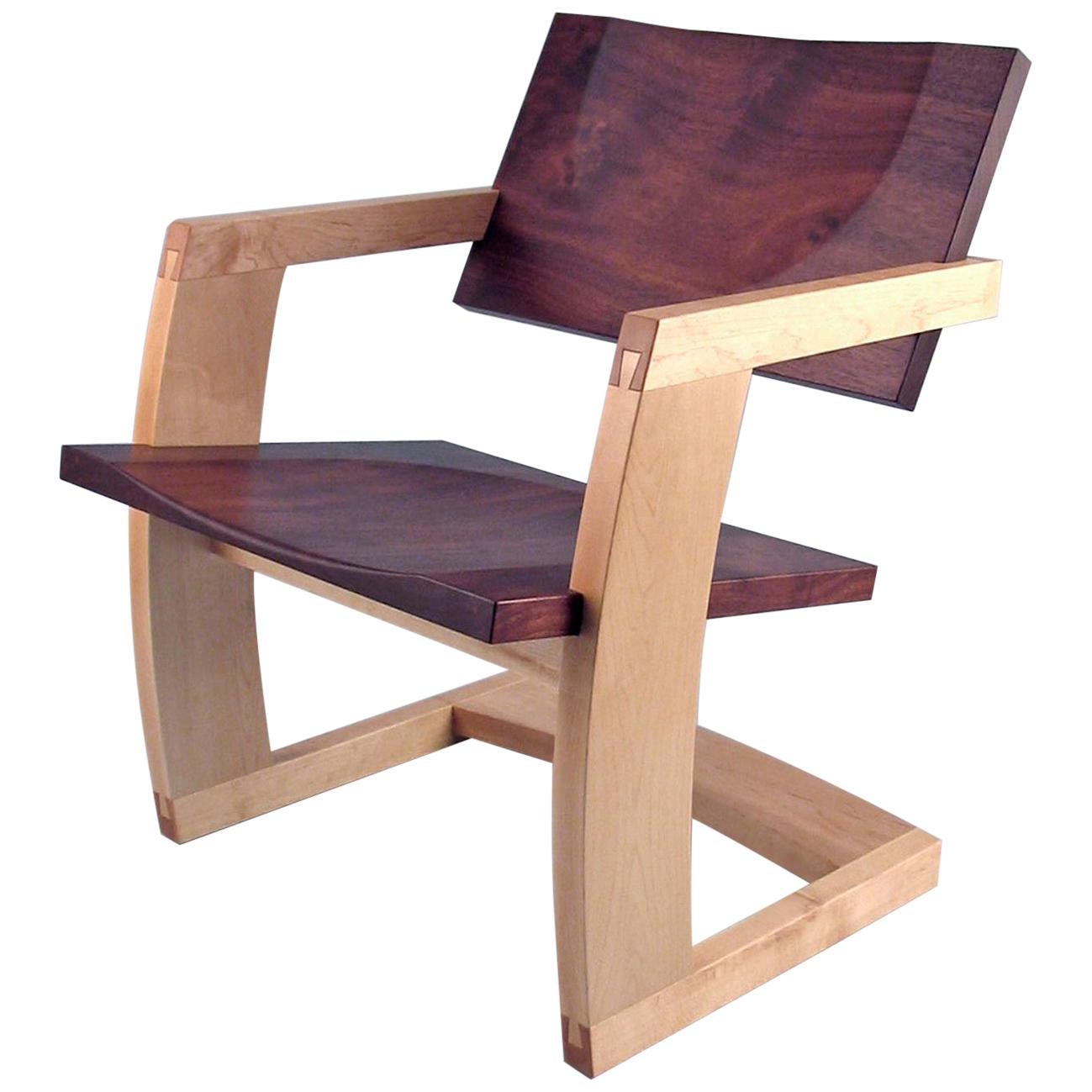 J. Rusten Studio-crafted Palo Alto Cantilevered Lounge Chair in Walnut and Maple For Sale