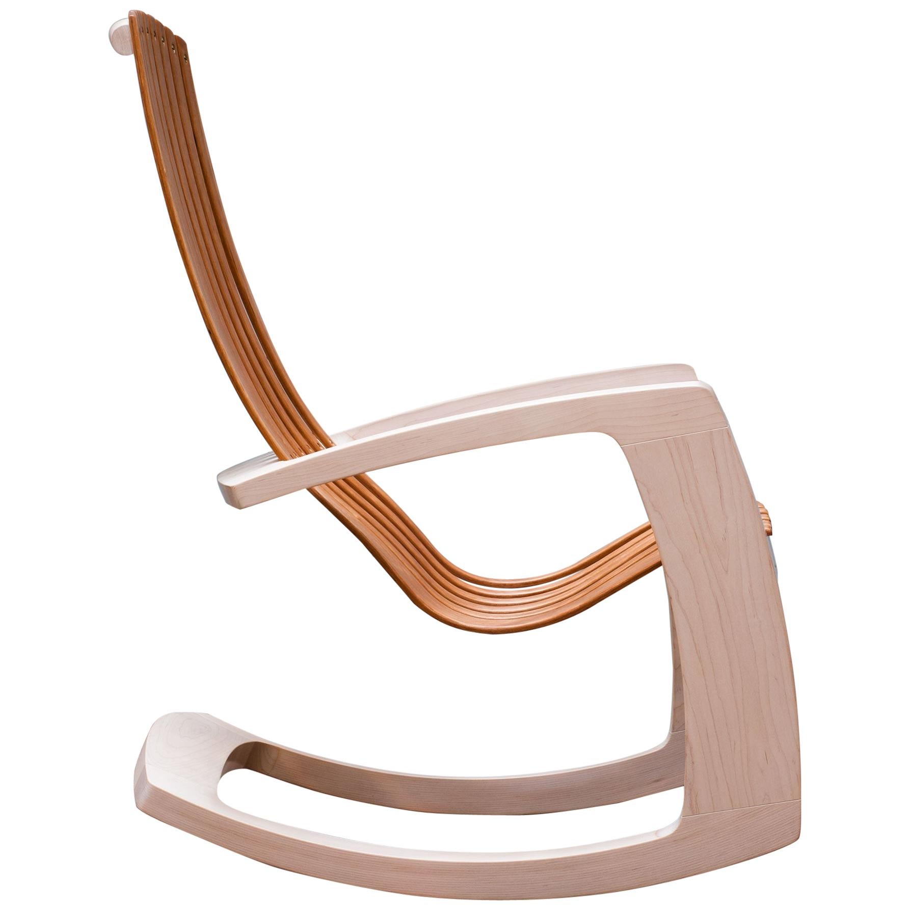 J. Rusten Studio-Crafted Sculptural Modern Rocking Chair in Maple and Cherry For Sale
