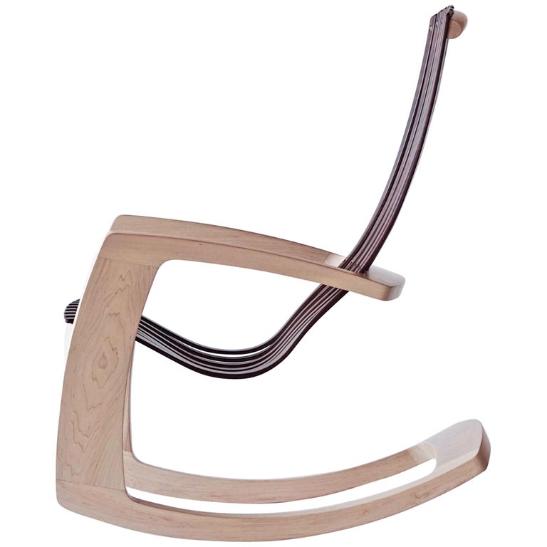 J Rusten Studio Crafted Sculptural Modern Rocking Chair In Maple And Walnut For Sale At 1stdibs