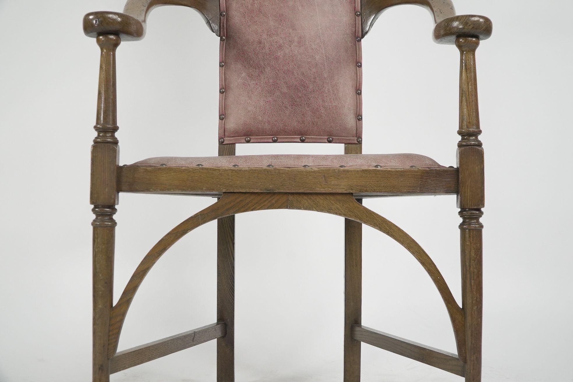 J S Henry. An ash Arts & Crafts armchair with an elongated back & curled ears For Sale 3