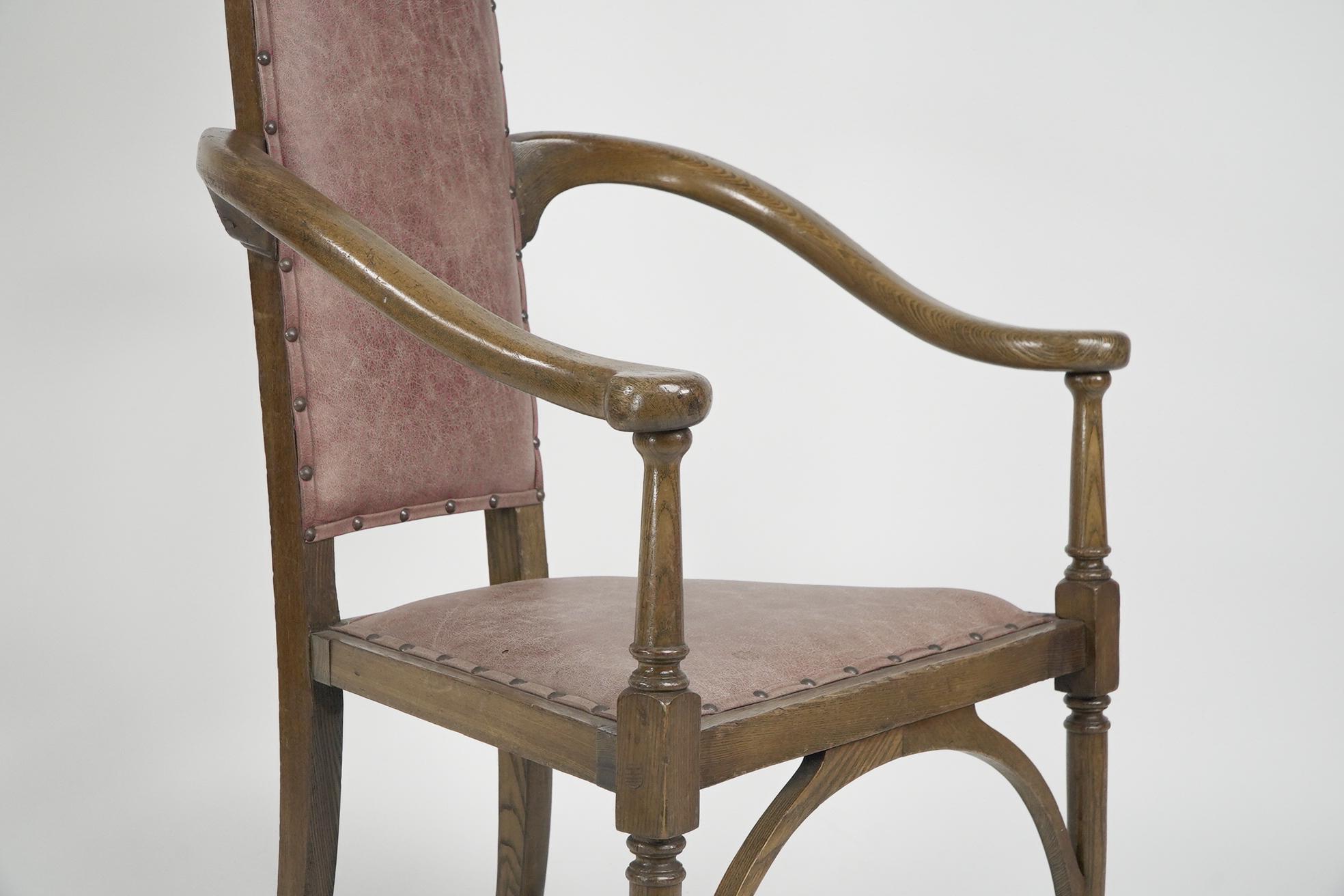 J S Henry. An ash Arts & Crafts armchair with an elongated back & curled ears For Sale 8