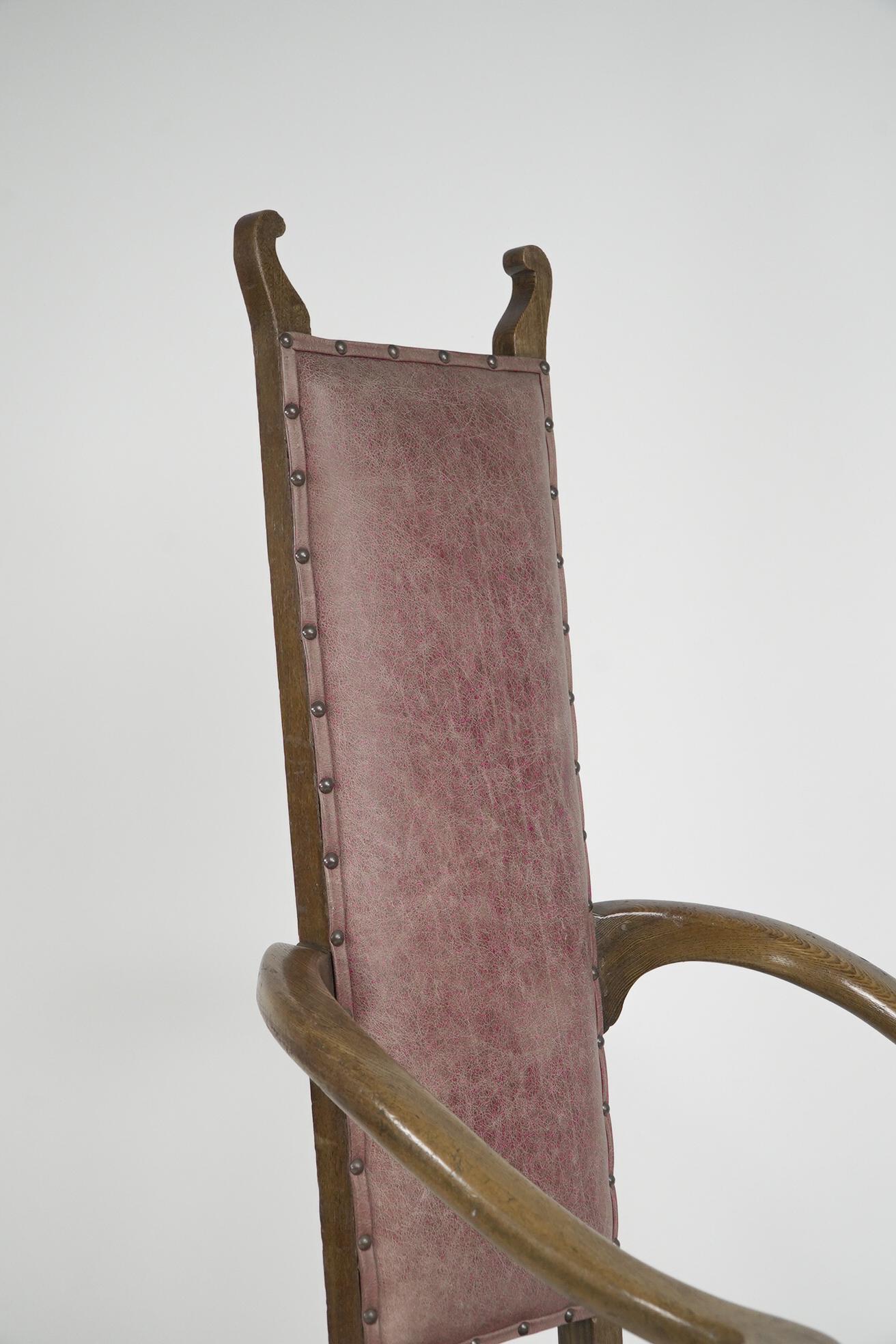 J S Henry. An ash Arts & Crafts armchair with an elongated back & curled ears For Sale 10