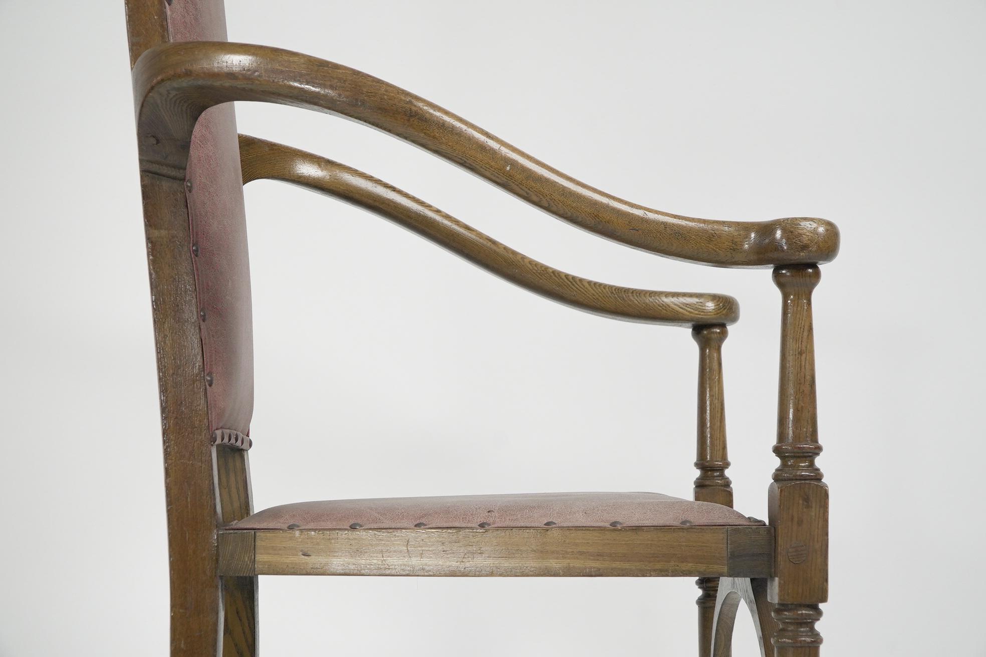 J S Henry. An ash Arts & Crafts armchair with an elongated back & curled ears For Sale 11