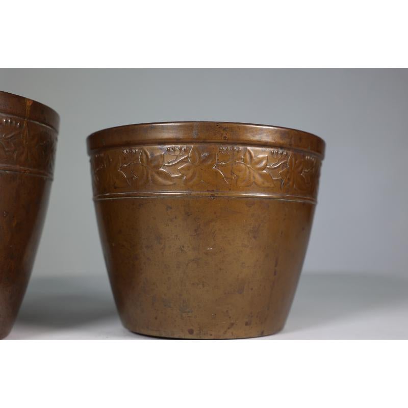 J S & Sons. A pair of Arts and Crafts copper planter with floral decoration For Sale 4