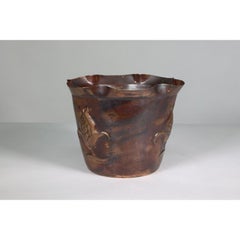 Joseph Sankey & Sons Large Arts & Crafts copper planter with embossed flower pod