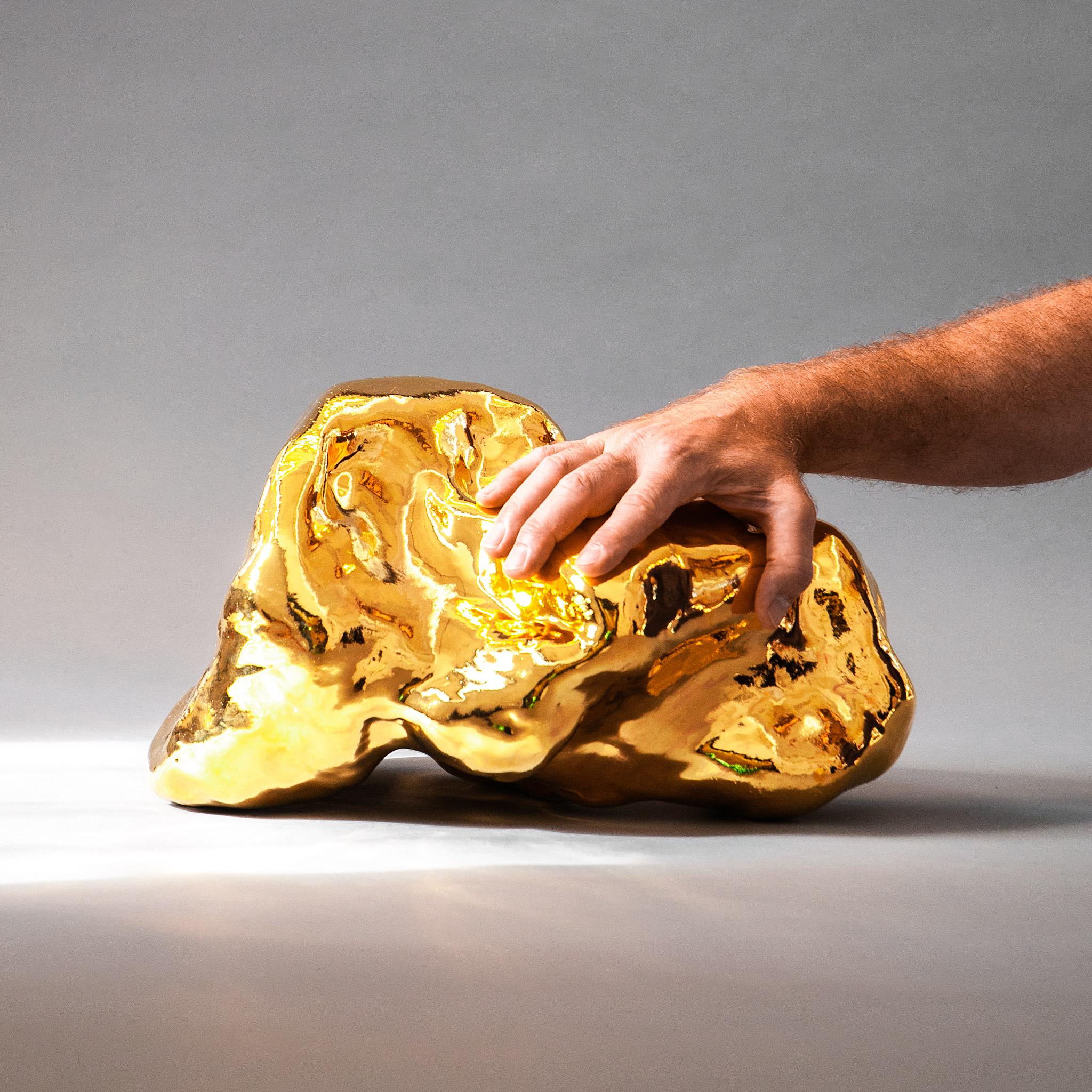 American J Schatz Studio 2018 Gold Amorphous Sculpture in Stoneware, Organic For Sale
