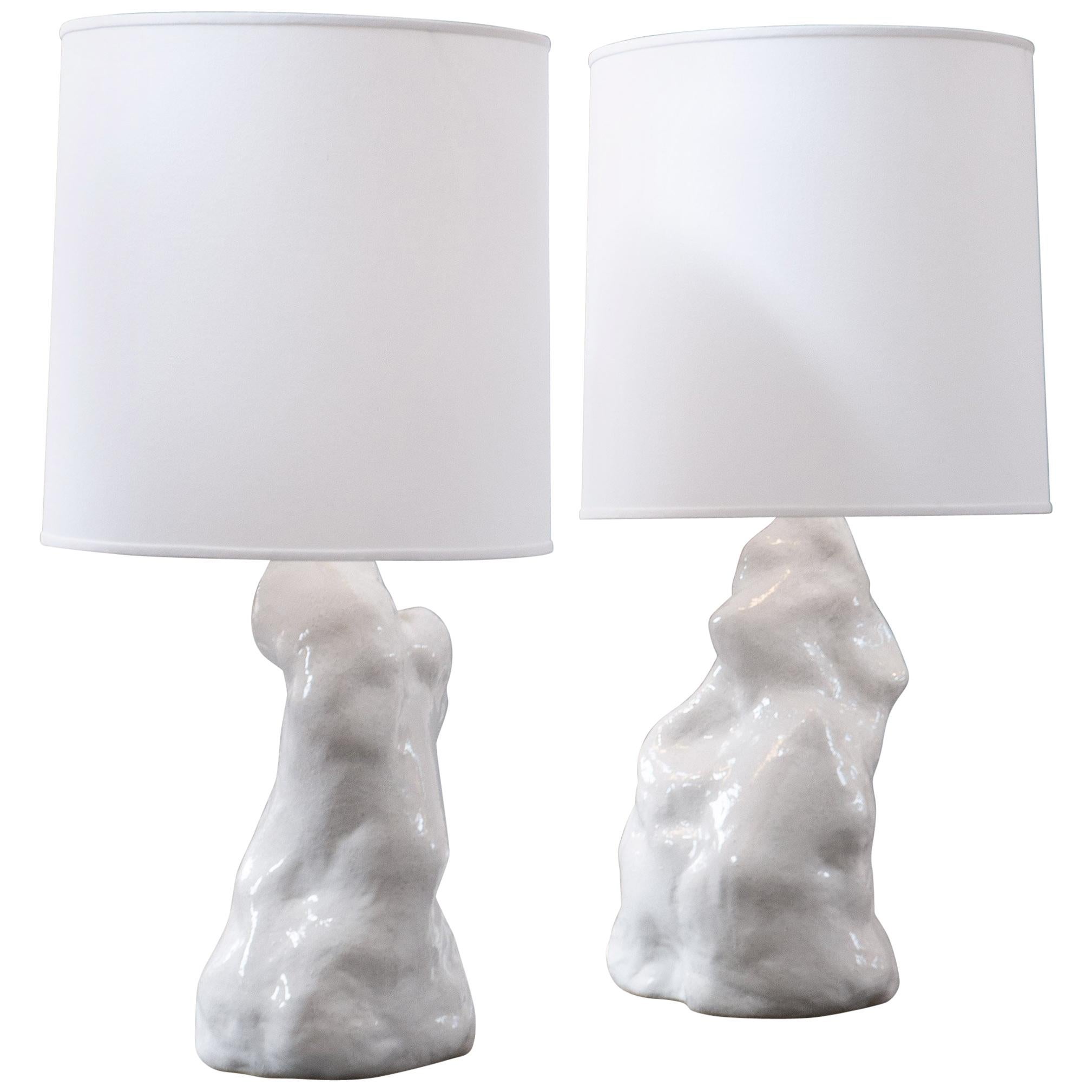J Schatz Studio 2018 White Amorphous Table Lamp, Pair, One of a Kind For Sale
