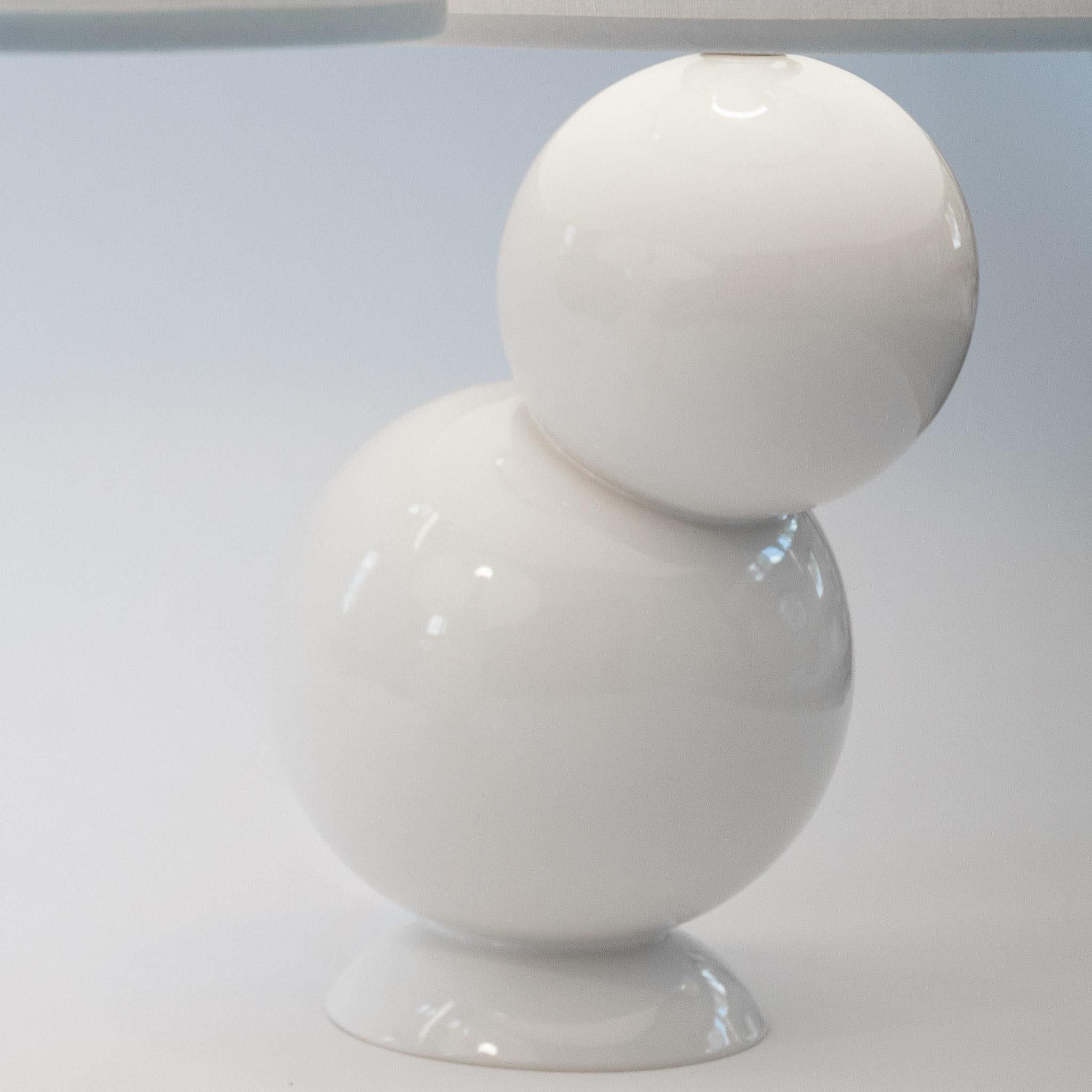 American J Schatz Studio 2018 White Bubble Table Lamp Pair - Mid Century Mod Stoneware For Sale