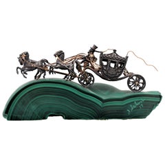 J. Schwabe Malachite, Sterling Silver, and 18k Gold Sculpture of a Man Riding a