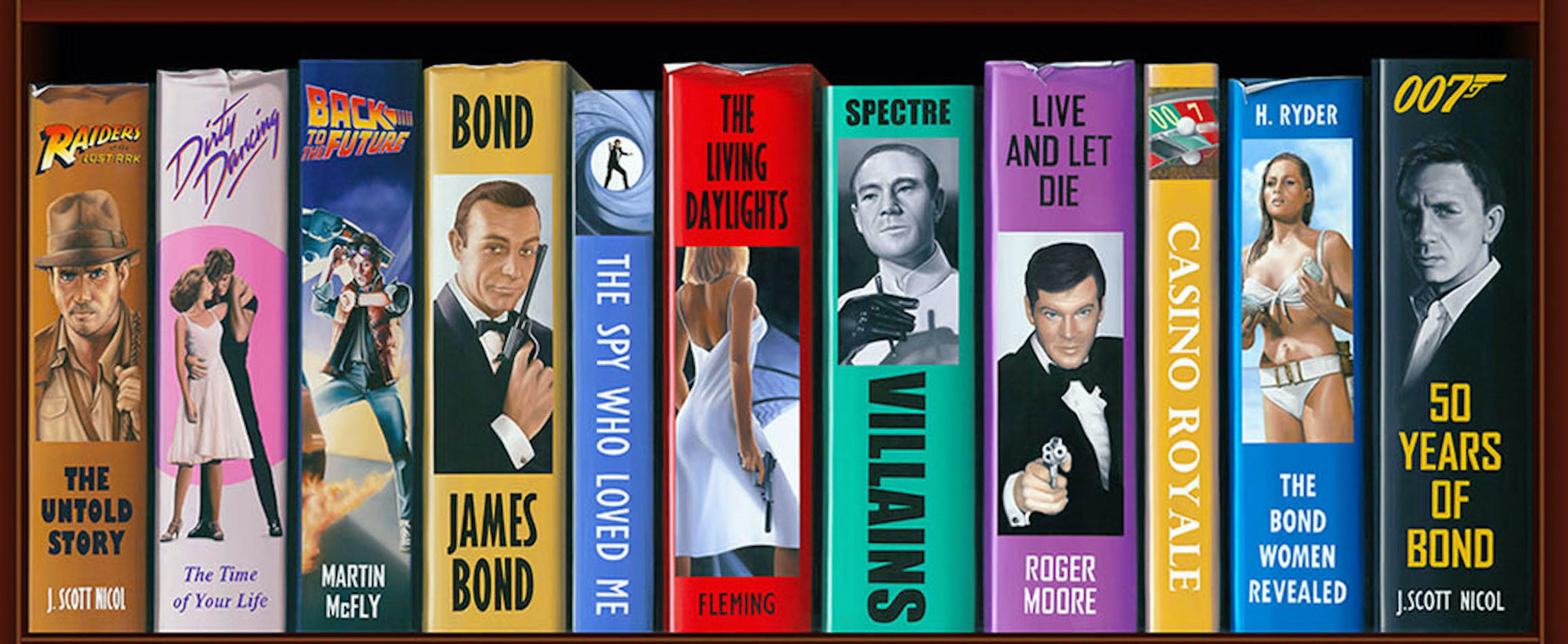 50 Years of Bond Bookcase 2/150 Giclee -- Please see video - Photorealist Print by J. Scott Nicol