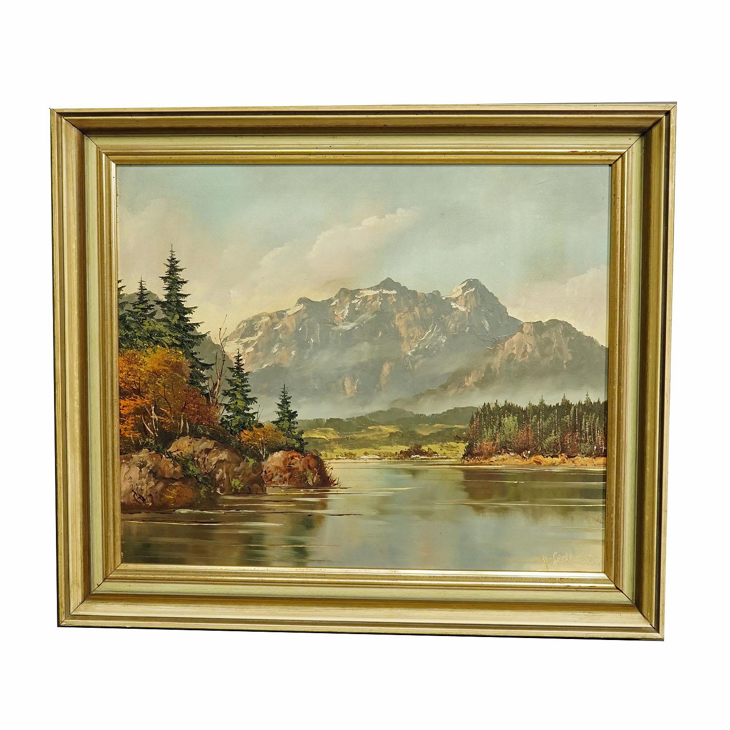 J. Sedelmeier - amanecer sobre el lago Missurina en los Dolomitas

Un colorido óleo que representa un paisaje de alta montaña con el lago Missurina delante de los Tres Pináculos (Drei Zinnen) en los Dolomitas. Pintado al óleo sobre lienzo con