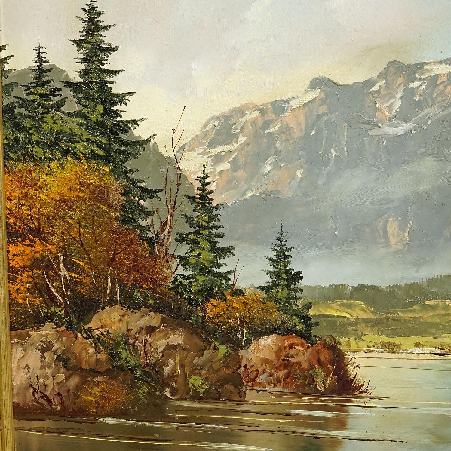 Painted J. Sedelmeier - Sunrise over the Lake Missurina in the Dolomites For Sale