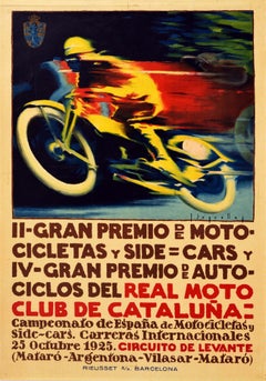 Original Antique Auto Racing Poster Gran Premio GP Motorcycle Grand Prix Spain