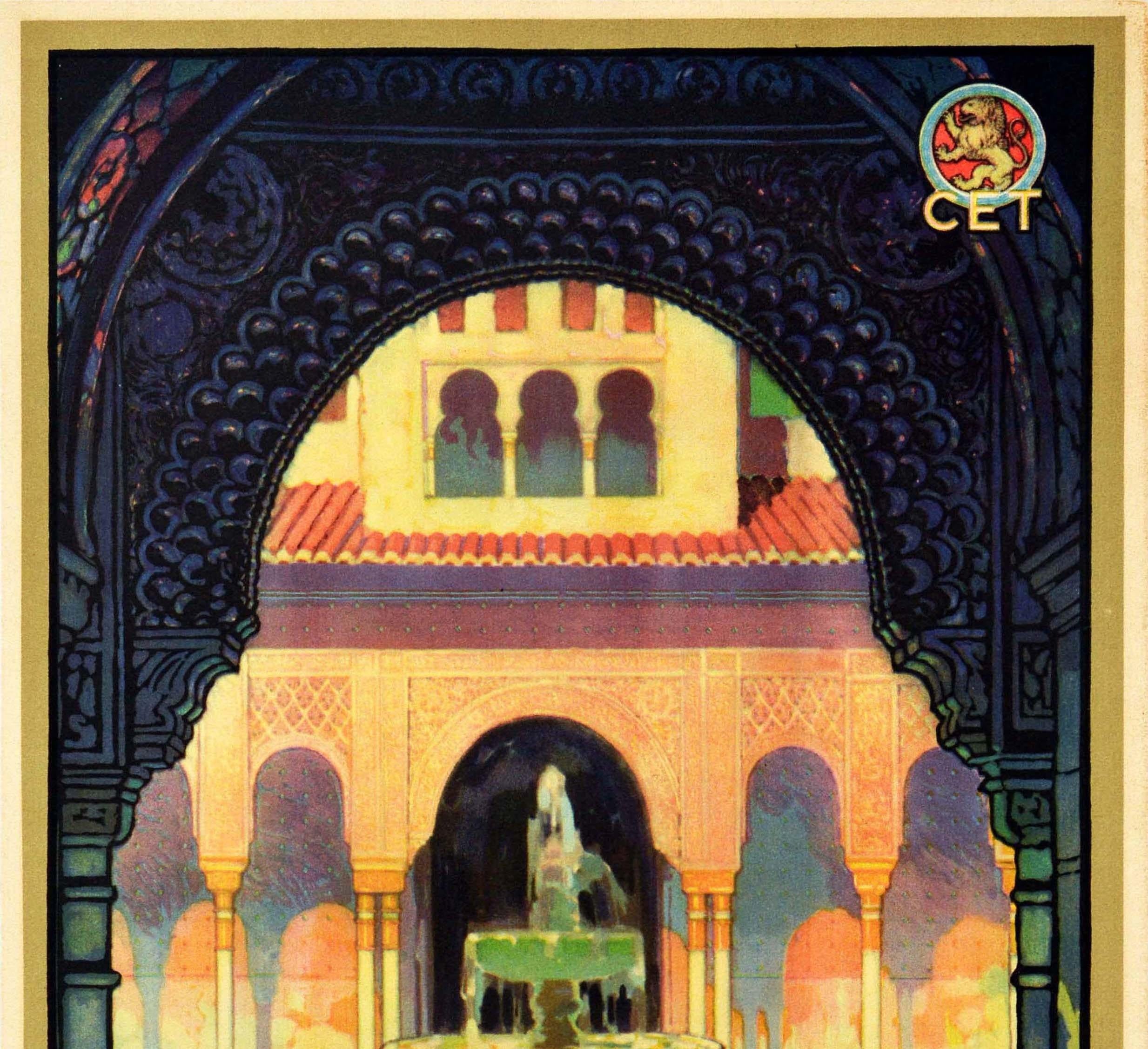 Original Vintage Poster Visitad Granada Alhambra Moorish Palace Lions Travel Art - Print by J. Segrelles