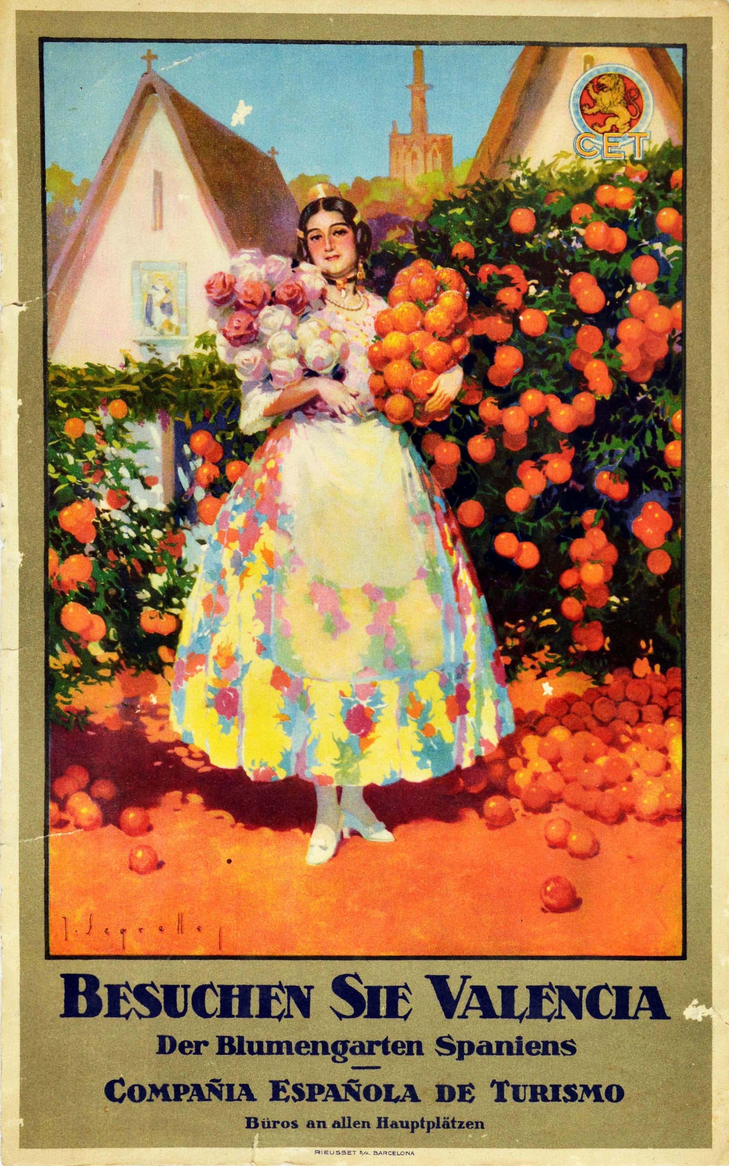 J. Segrelles Print - Original Vintage Travel Poster Besuchen Sie Valencia The Flower Garden Of Spain