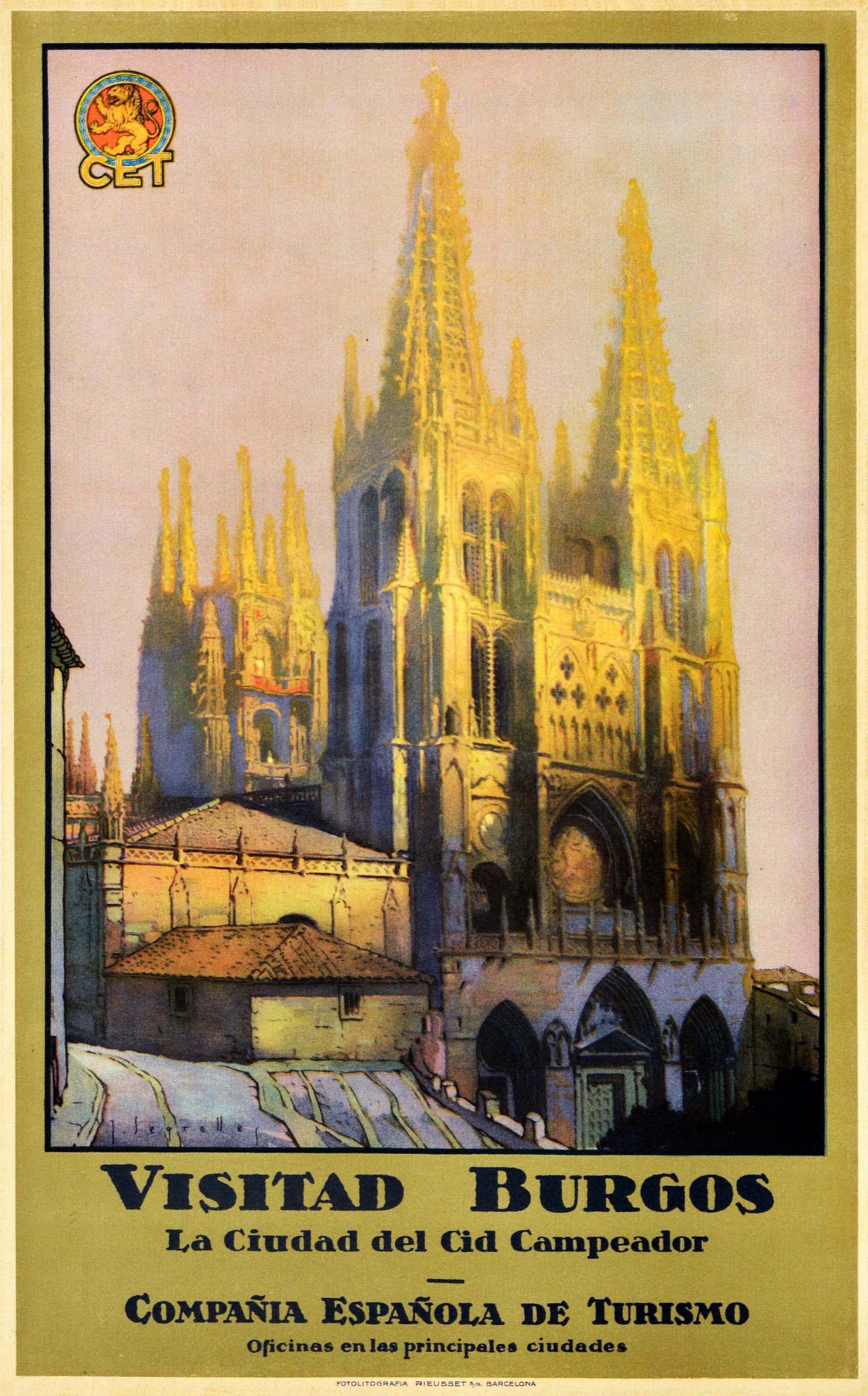 J. Segrelles Print - Original Vintage Travel Poster Visitad Burgos Cid Campeador Spain Cathedral City
