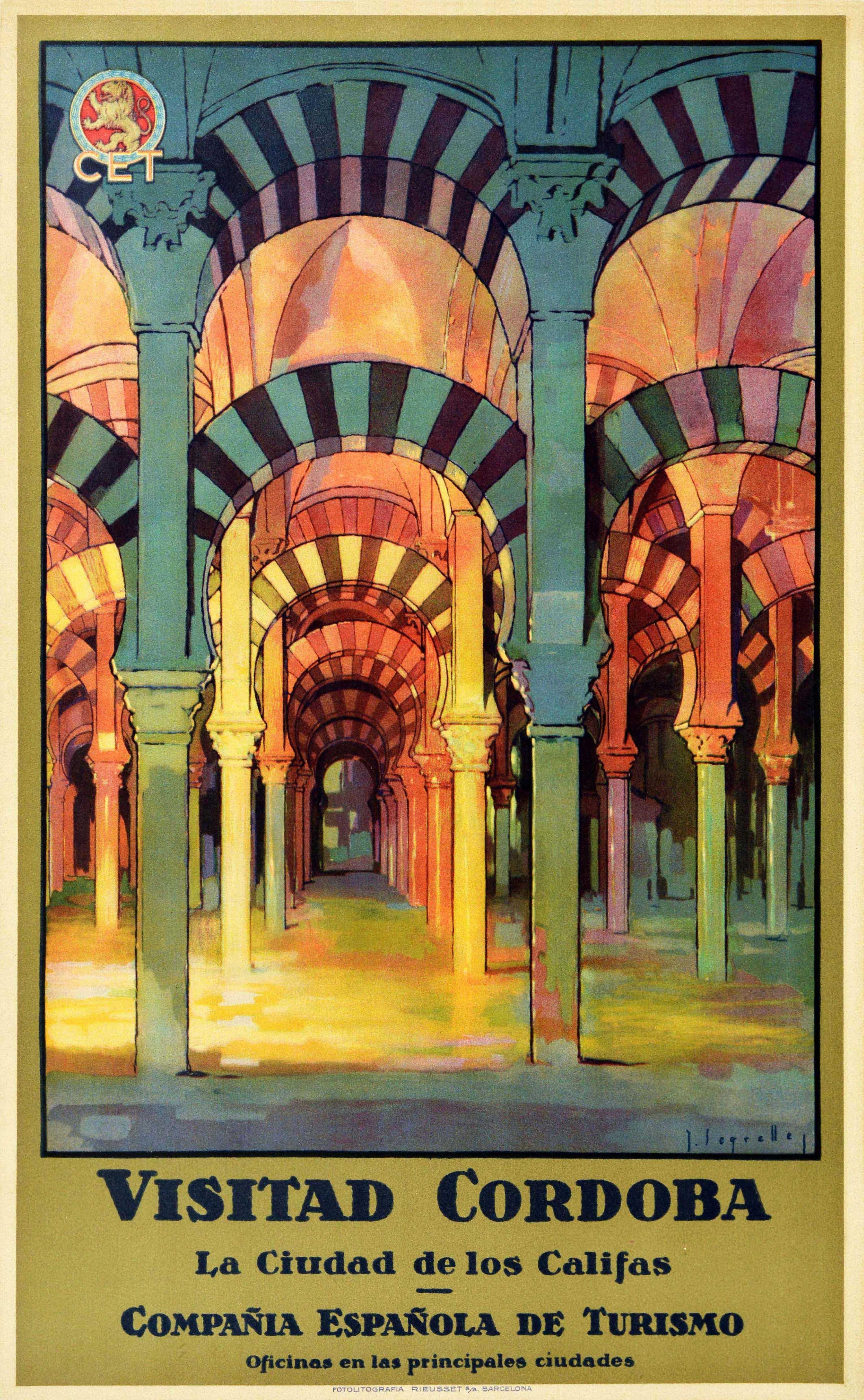 J. Segrelles Print - Original Vintage Travel Poster Visitad Cordoba La Ciudad De Los Califas Mezquita