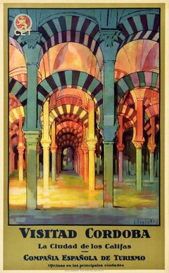 Original Vintage Travel Poster Visitad Cordoba La Ciudad De Los Califas Mezquita