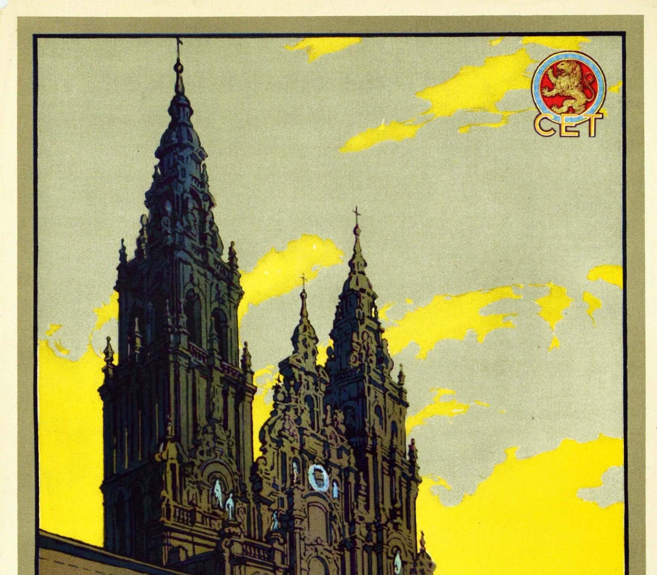 Original Vintage Travel Poster Visitad Santiago De Compostela Cathedral Basilica - Print by J. Segrelles