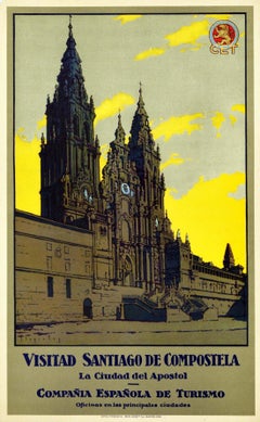 Original Vintage Travel Poster Visitad Santiago De Compostela Cathedral Basilica