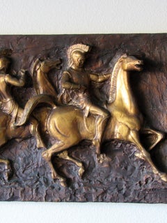 J. Segura Roman Soldiers on Horses Cast Resign Wall Sculpture, 1960s