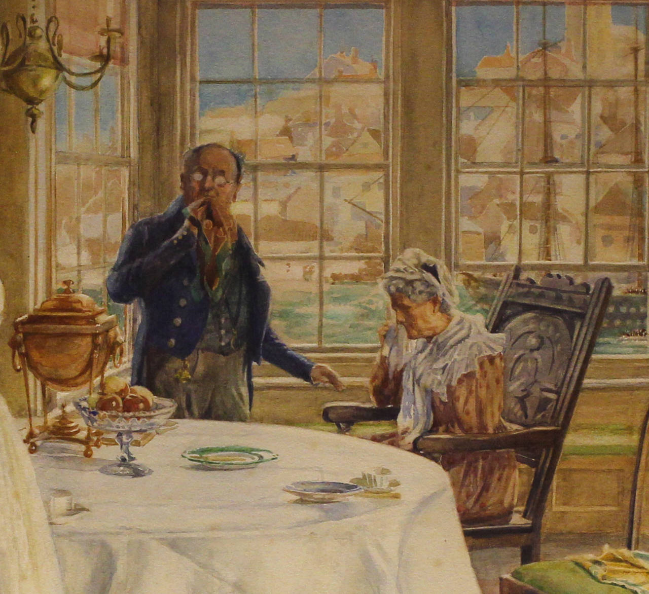 Victorian J. Shaw-Crompton 'The Farewell' Large Watercolor Painting, circa 1890 For Sale