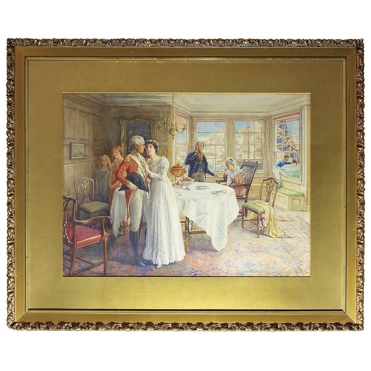 J. Shaw-Crompton 'The Farewell' Large Watercolor Painting, circa 1890 For Sale