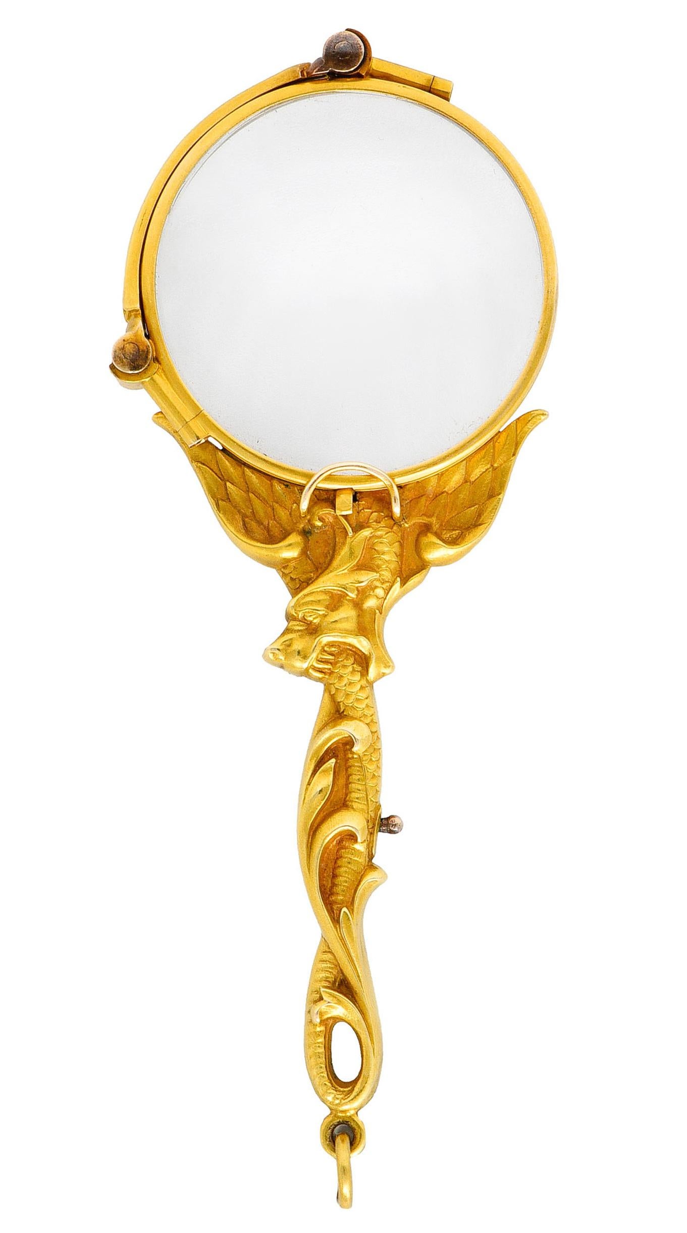J. Solinger & Co. 14 Karat Gold Serpent Dragon Lorgnette Glasses Pendant 1