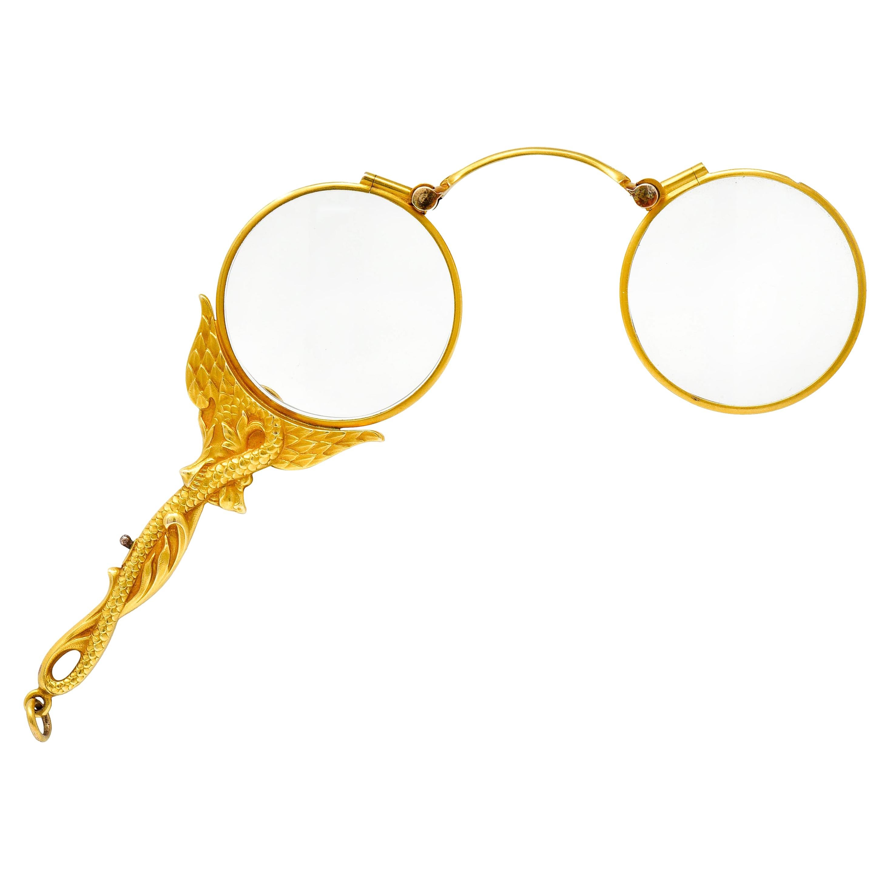 J. Solinger & Co. 14 Karat Gold Serpent Dragon Lorgnette Glasses Pendant