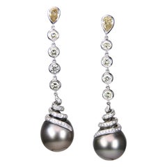 J Stella Tahitian Pearl Diamond White Gold Earrings