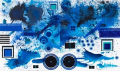 BlueLand Splash - Malibu (Blue, Water, Abstract Expressionist Painting)