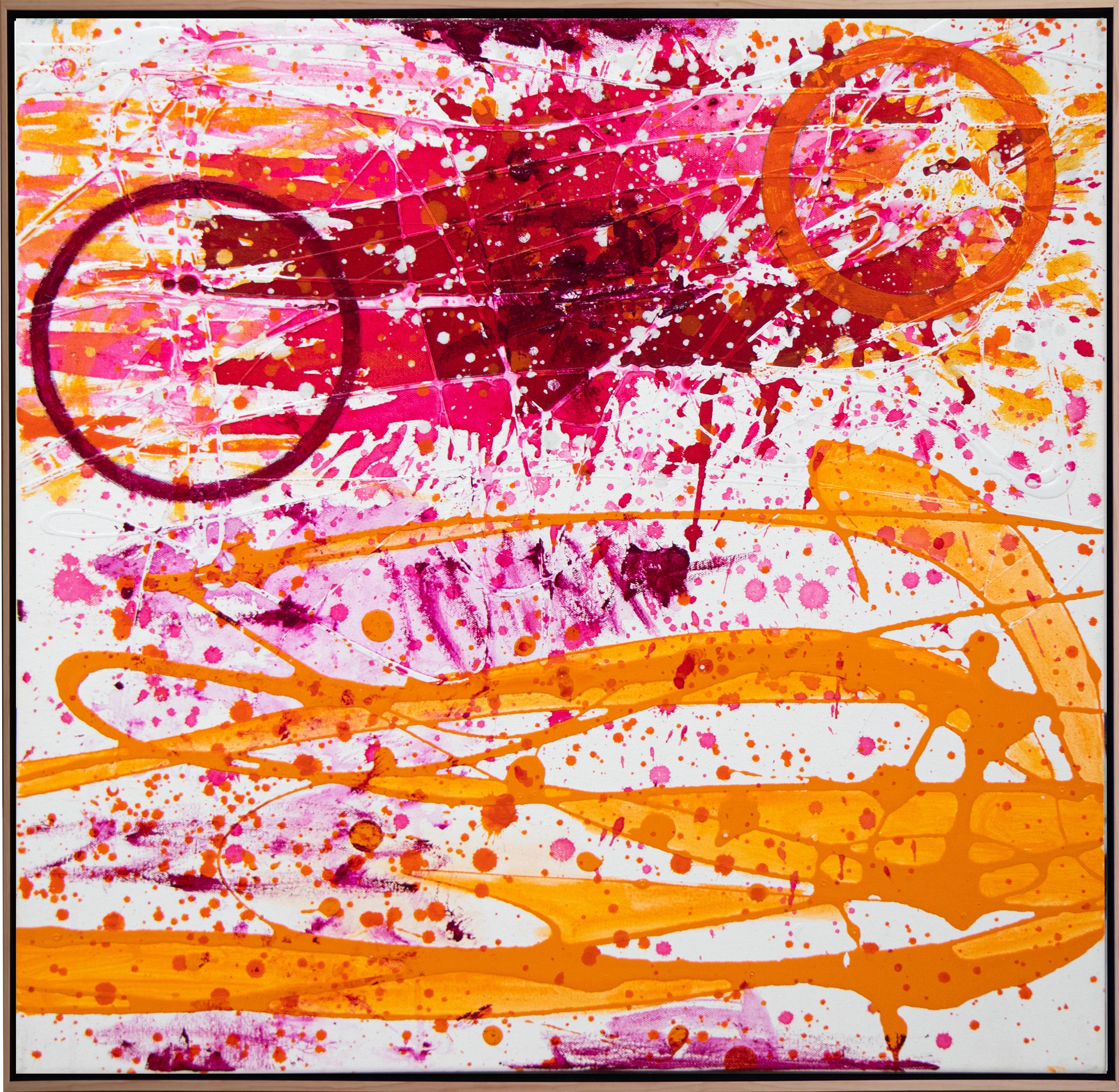 J. Steven Manolis Abstract Painting - "Pink and Orange Flamingo, " Florida Contemporary Abstract Expressionist Artist