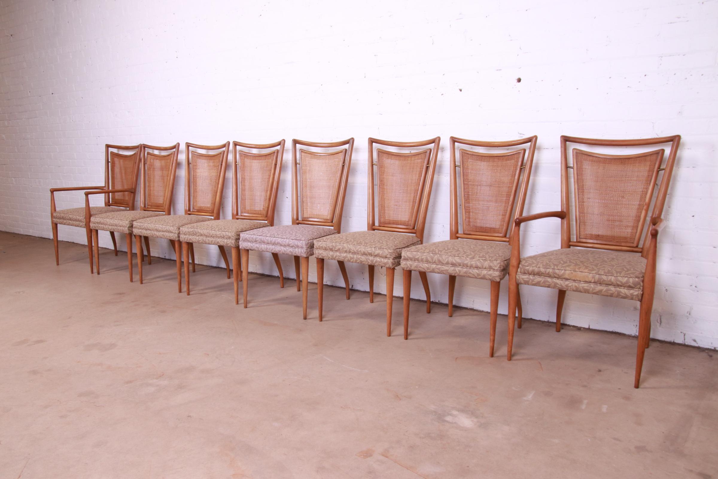 American J. Stuart Clingman for John Widdicomb Sculpted Walnut Cane Back Dining Chairs
