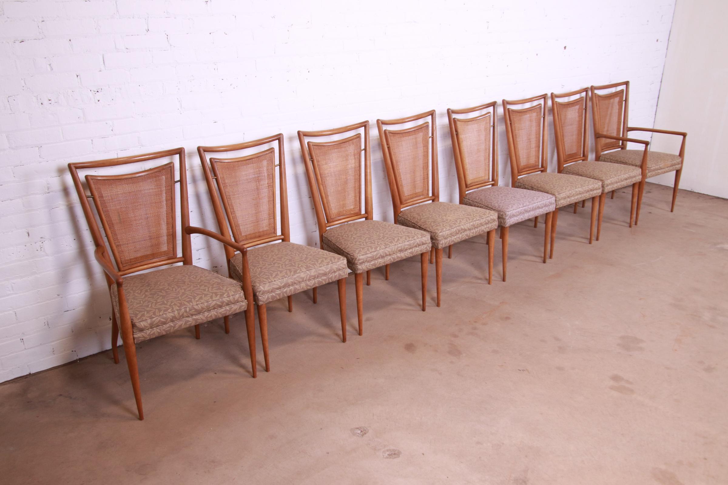 J. Stuart Clingman for John Widdicomb Sculpted Walnut Cane Back Dining Chairs In Good Condition In South Bend, IN