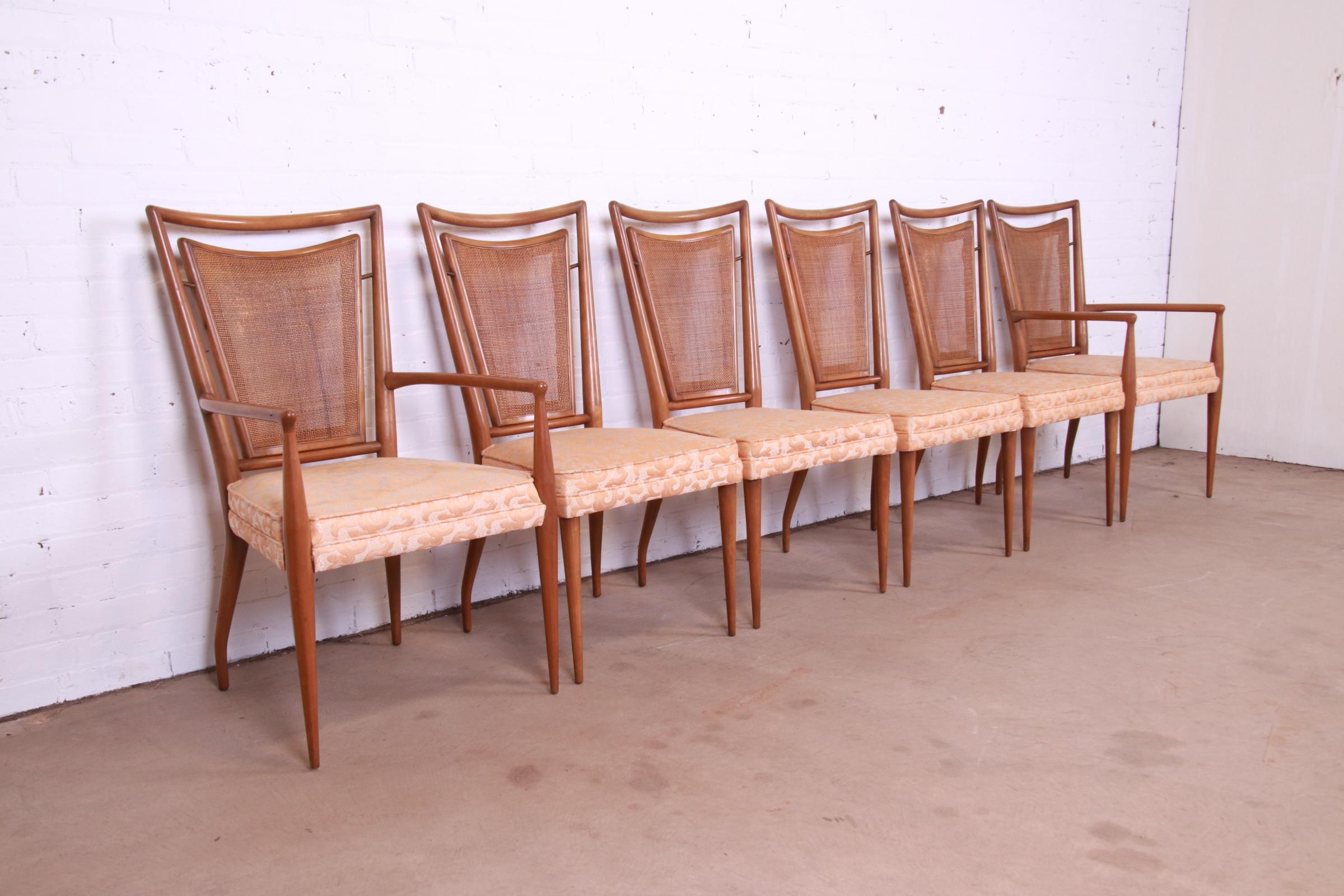 Mid-20th Century J. Stuart Clingman for John Widdicomb Sculpted Walnut Cane Back Dining Chairs